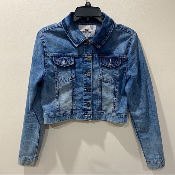 EMBELLISHED SHORT BLUE JEANS DENIM JACKET - Picture 2 of 7